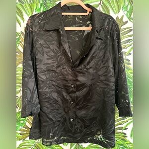 Vintage Women's Button Up Floral and Transparent Shirt